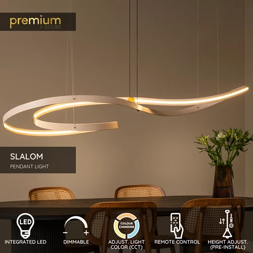Lucide SLALOM - Pendant light - LED Dim. - CCT - 1x80W 2200K/4000K - Cream | Premium - USP